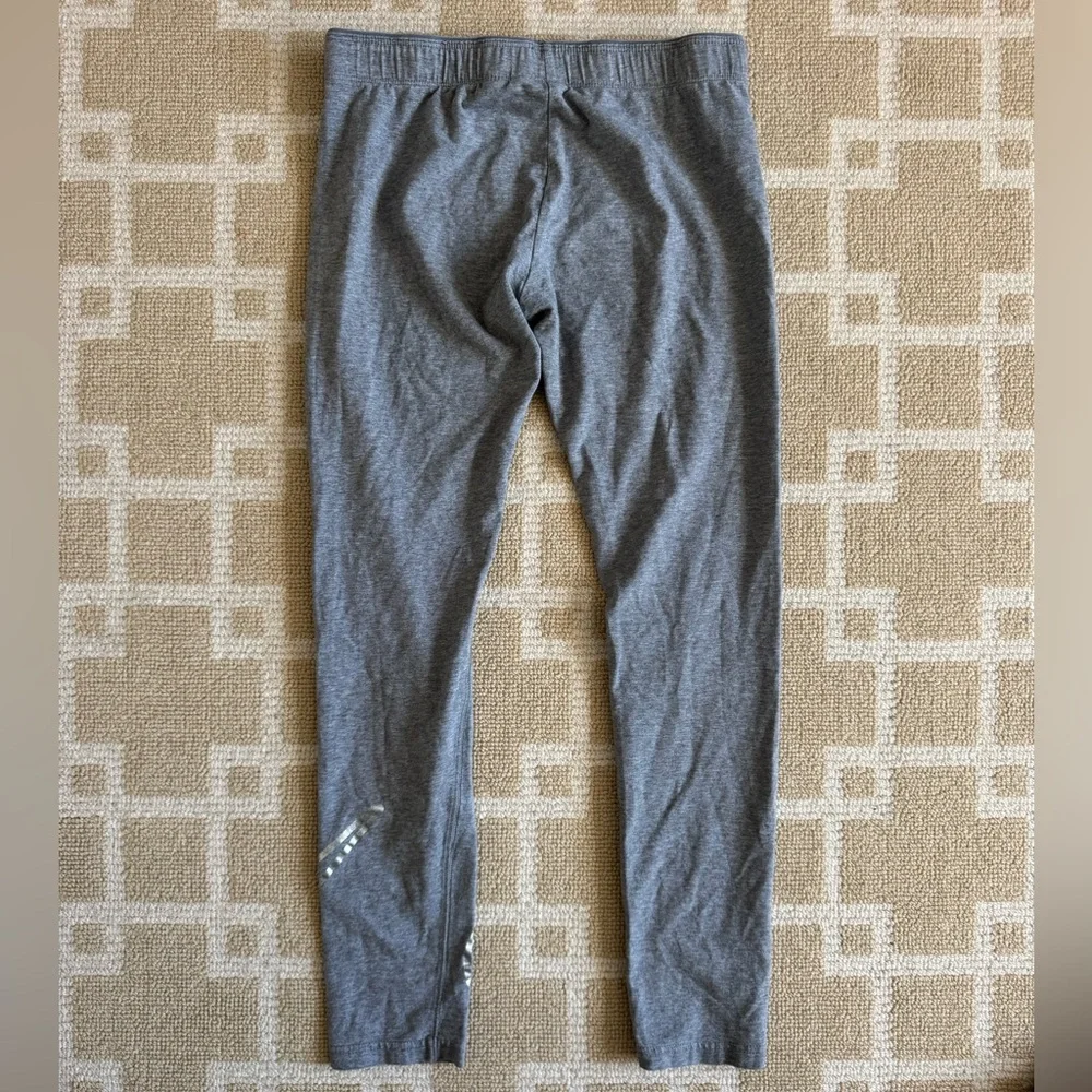 Nike Logo Leggings Gray Cotton Stretch Athletic Athleisure Girls Large